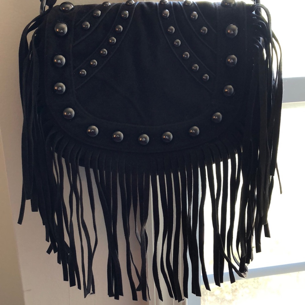 Chocolate boho chic fringed cross body bag